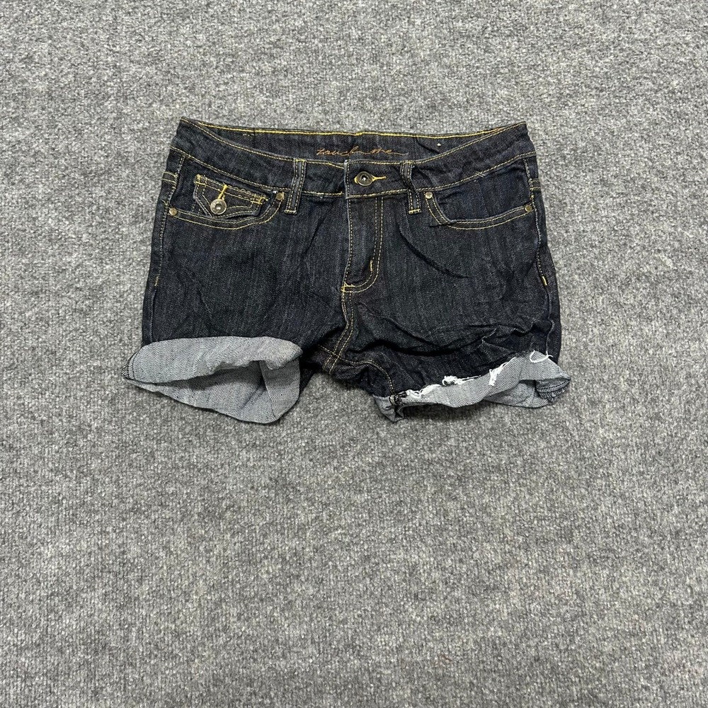 Touch Me Shorts Womens Size 3 Dark Wash Denim Low Rise Cuffed Raw Hem Casual